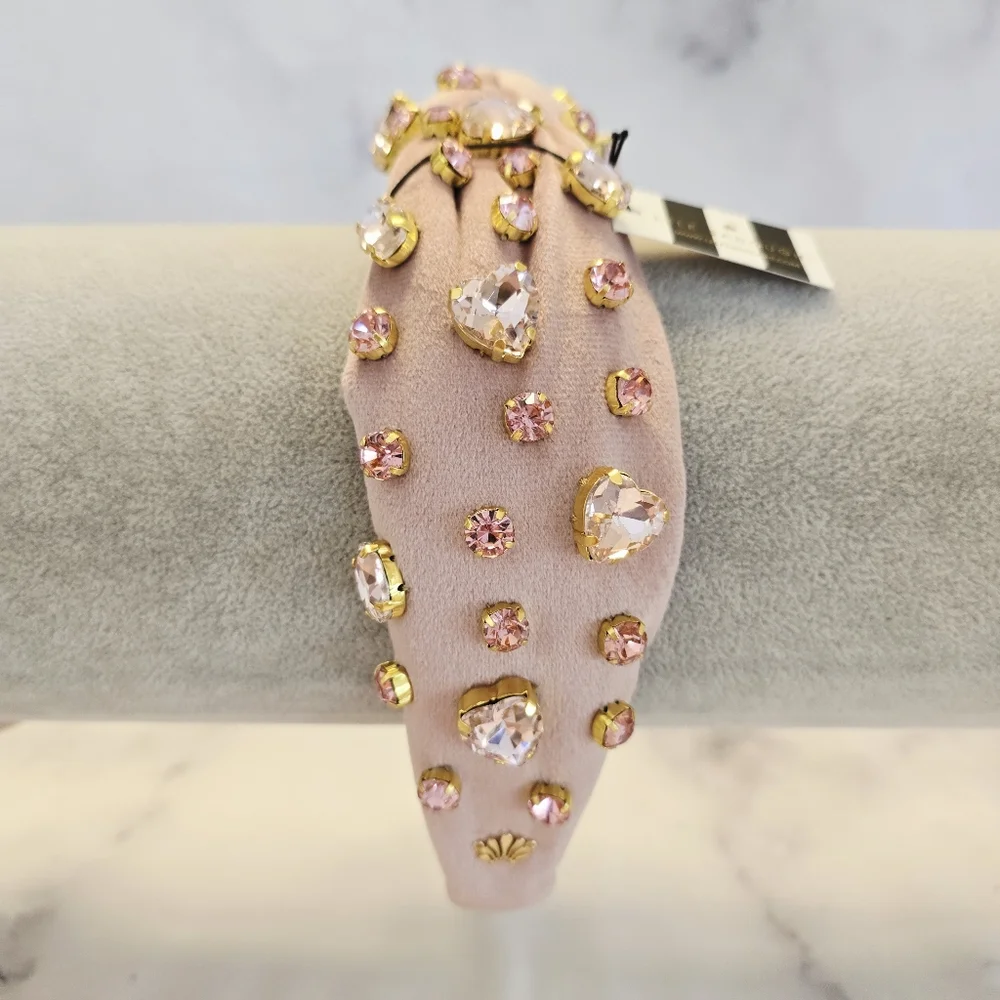 Lele Sadoughi Birthstone JUNE - Heart Crystal Velvet Headband Alexandrite Pink